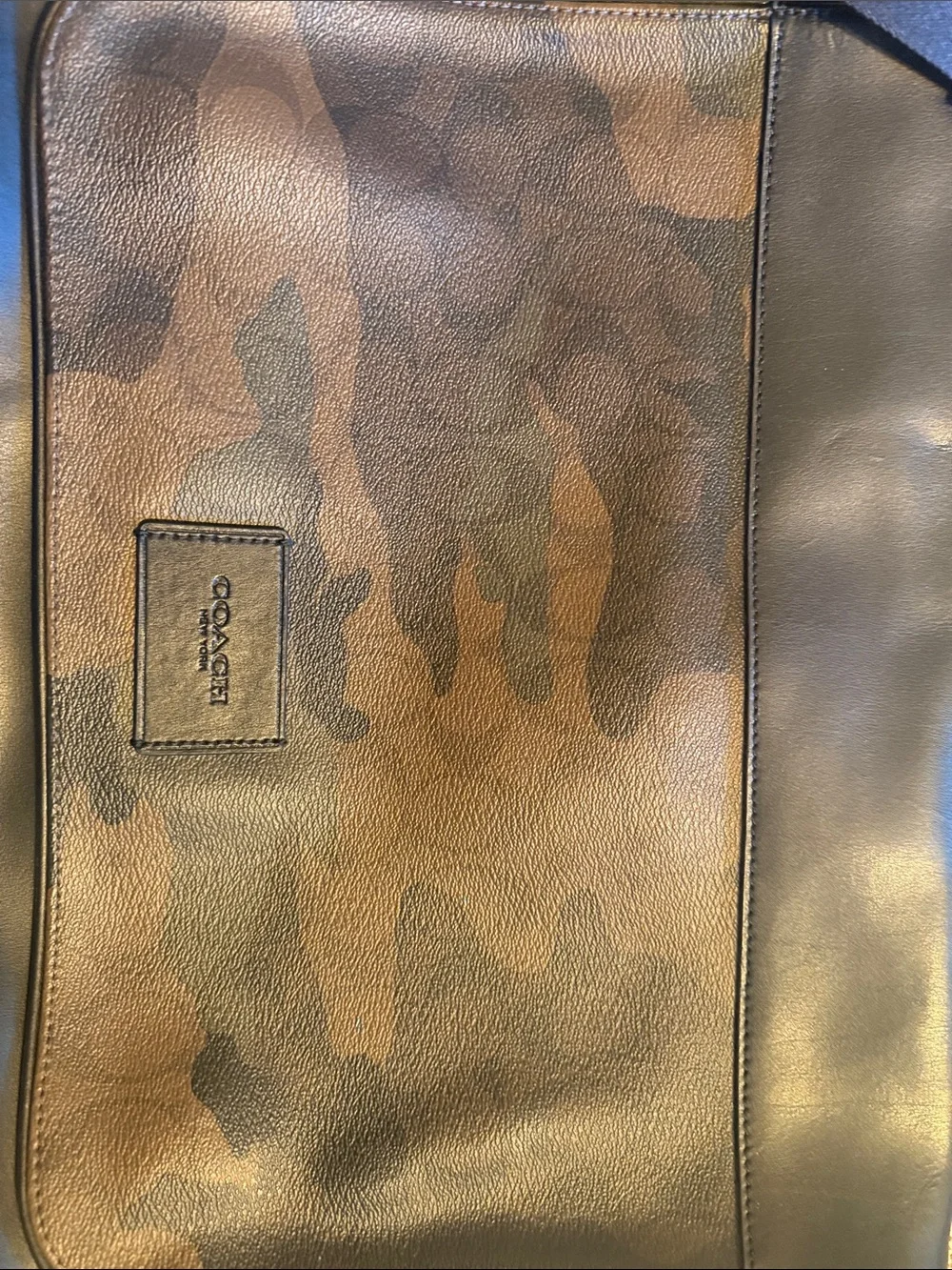 Coach Brown Camo Leather & Black Trim Messenger Bag